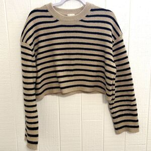 Beige and Black Striped cropped sweater